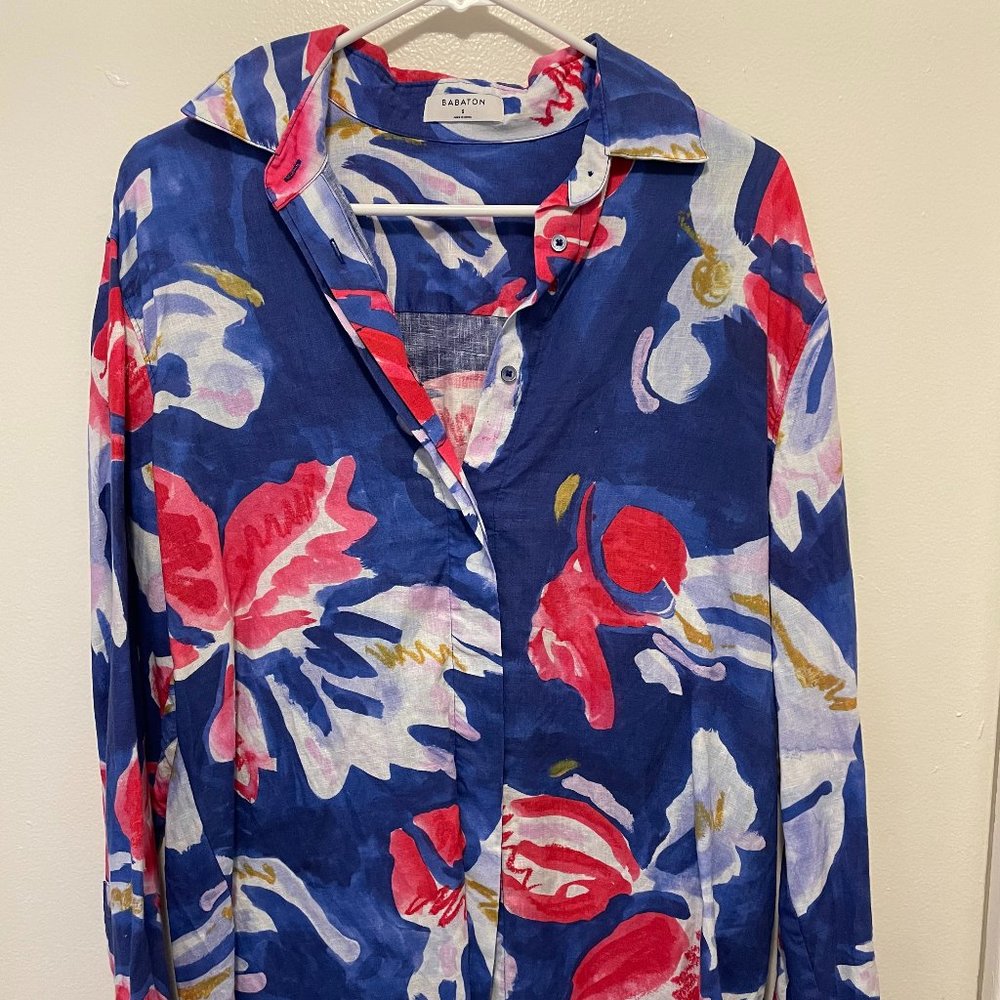 Aritzia Blue Floral Button Down Shirt